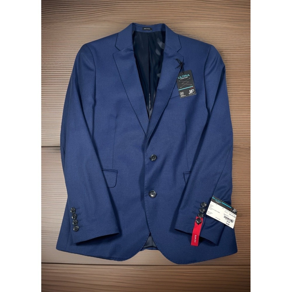 J. Ferrari Men's 2 Button Slim Fit‎ Blazer Size 38S Bright Blue Ultra Comfort